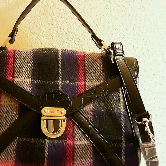 Relic By Fossil Purple Pink Plaid Shoulder & Hand Bag NWOT - Picture 6 of 16